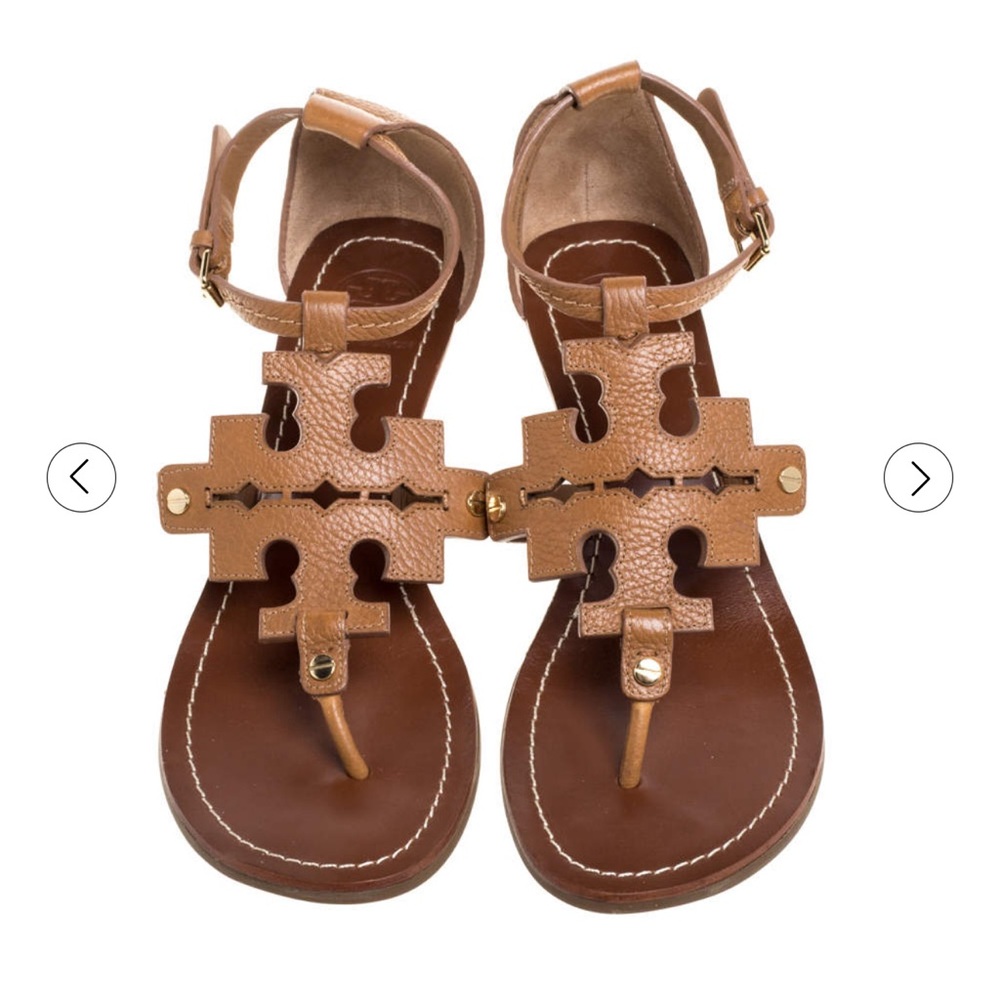 Tory Burch Chandler Tan Leather Wedge Sandals size 9 1/2